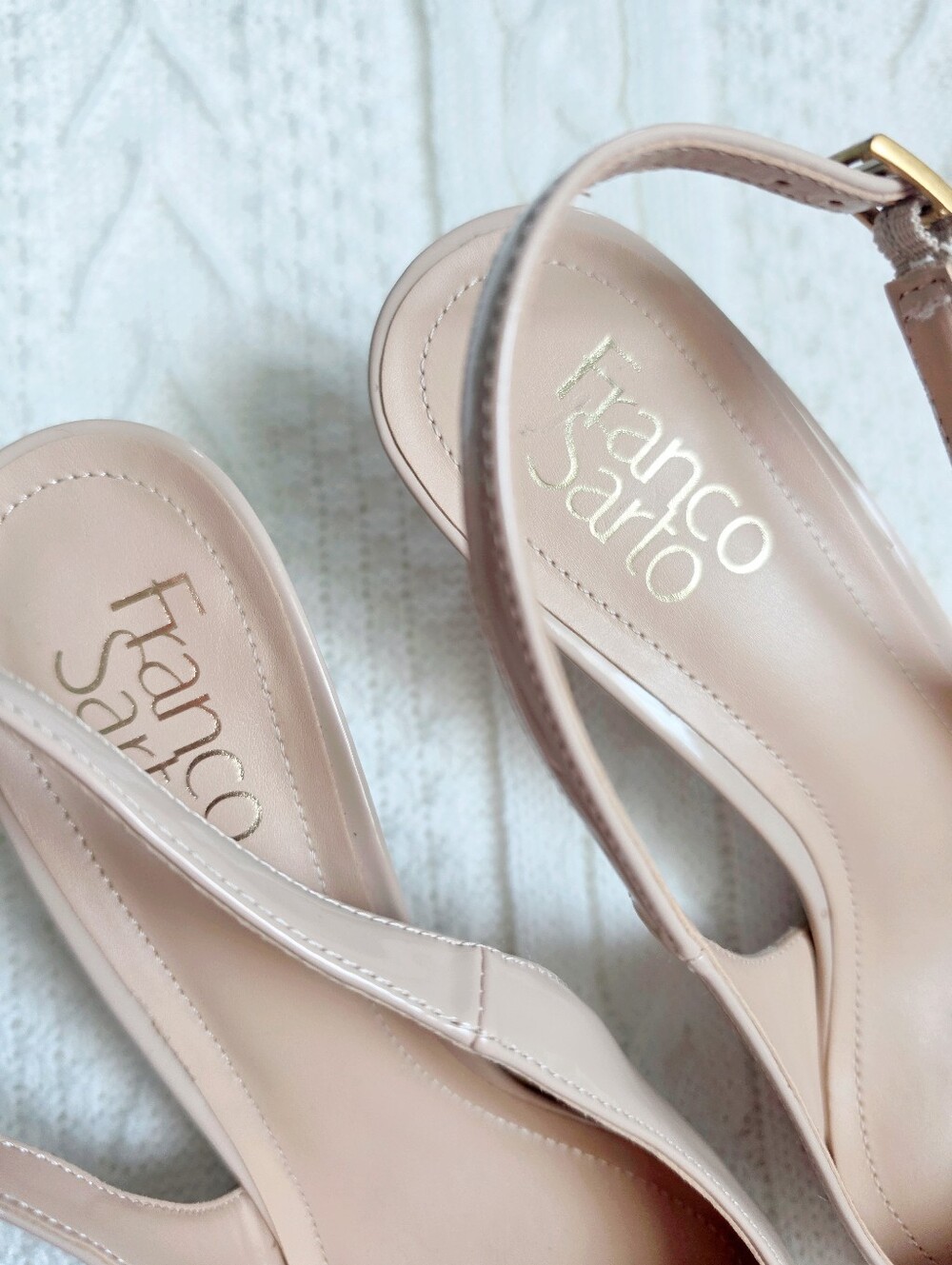 Franco Sarto Kate Slingback Kitten Heel Pumps Pointed Toe Patent Beige 8 NWOB - Picture 9 of 11